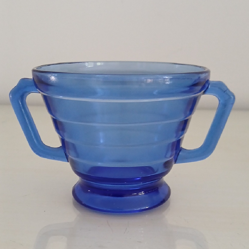 Vintage Hazel Atlas MODERNTONE Cobalt Blue Glass Open Sugar 3" H x 3.5" W